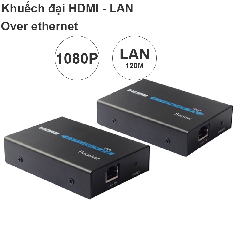 Bộ khuếch đại HDMI to LAN RJ45 100M - 200M bằng cáp mạng CAT5/6 full HD1080P