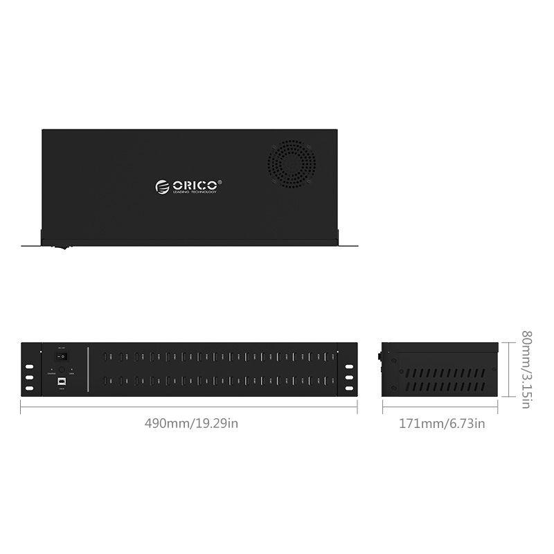  Bộ chia USB 2.0 công nghiệp 20 cổng vỏ kim loại cấp nguồn ngoài Orico IH30U 