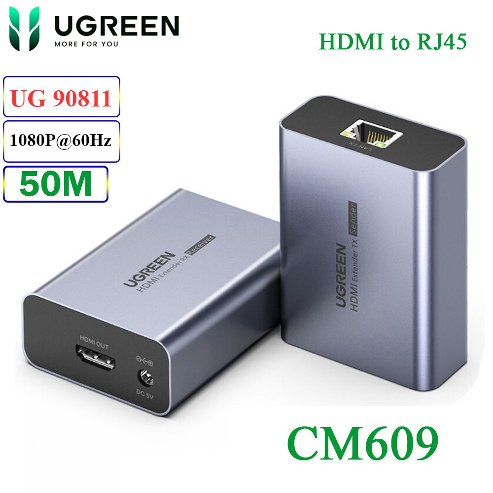 HDMI extender 50M qua cáp mạng Cat5e, Cat6  Ugreen 90811 CM609