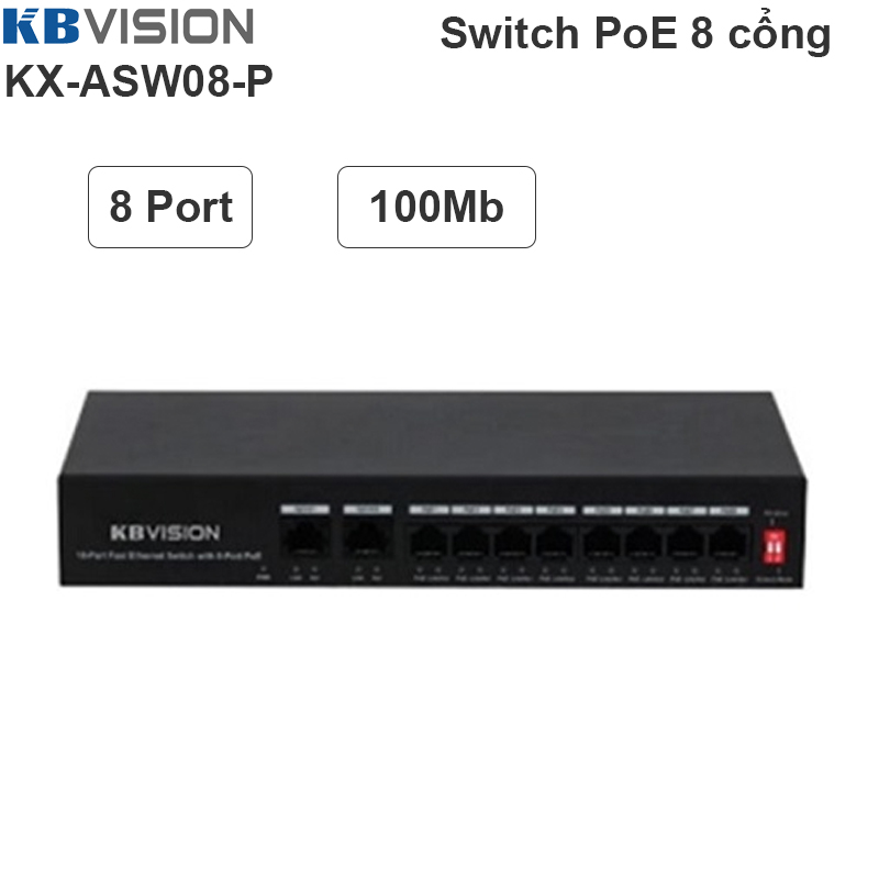 Switch Bộ chia 8 cổng PoE 802.3at/af 65W KBVISION KX-ASW08-P