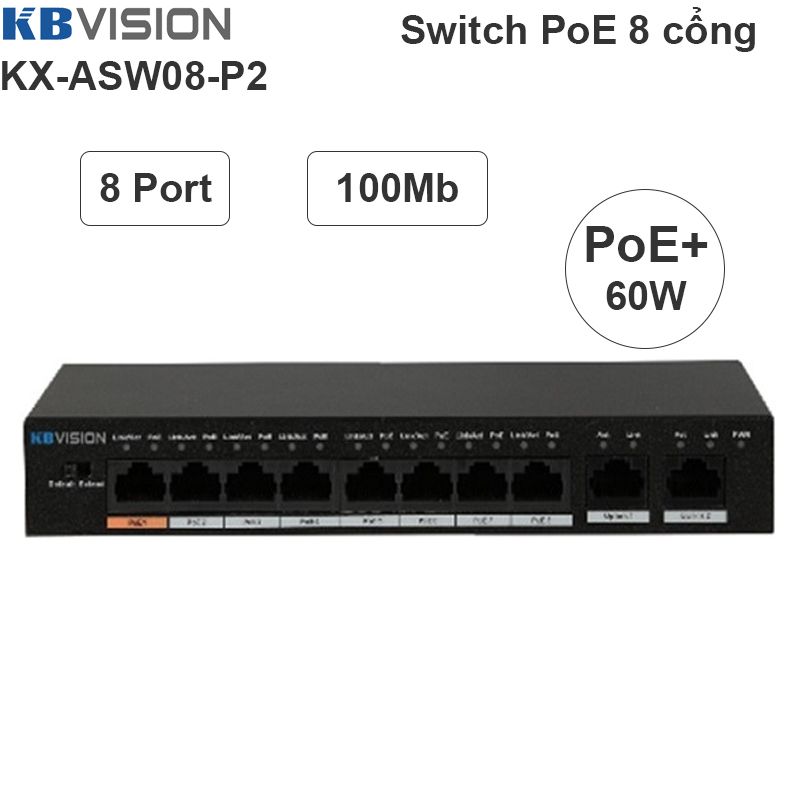 Switch Bộ chia 8 cổng PoE 802.3at PoE+/af 96W KBVISION KX-ASW08-P2