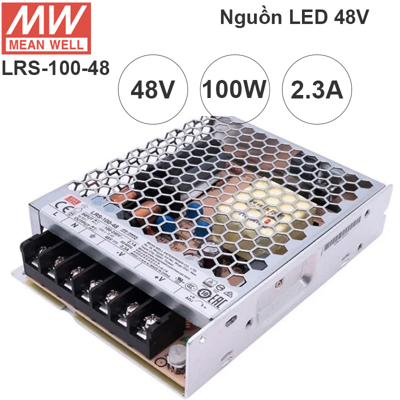 Nguồn LED tổng DC 48V-2.3A Meanwell LRS-100-48 có ADJ 44V, 45V, 46V, 47V, 49V, 50V, 51V, 52V