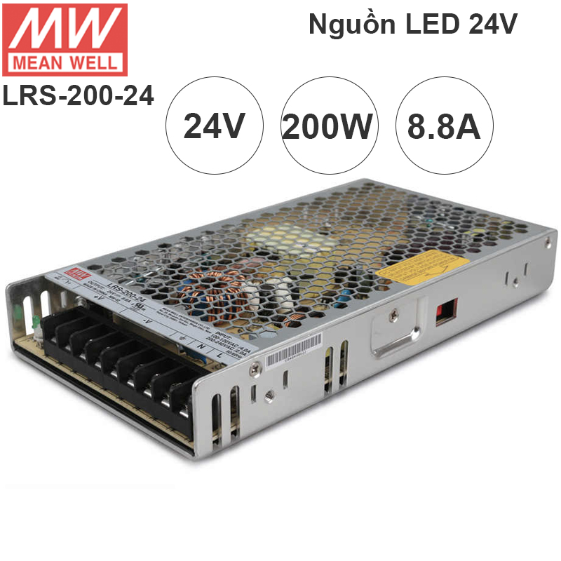 Nguồn DC LED 24V-8.8A 211,2W Meanwell LRS-200-24