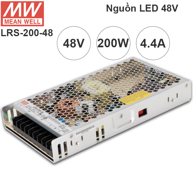 Nguồn LED tổng DC 48V-4.4A Meanwell LRS-200-48 có ADJ 44V, 45V, 46V, 47V, 49V, 50V, 51V, 52V