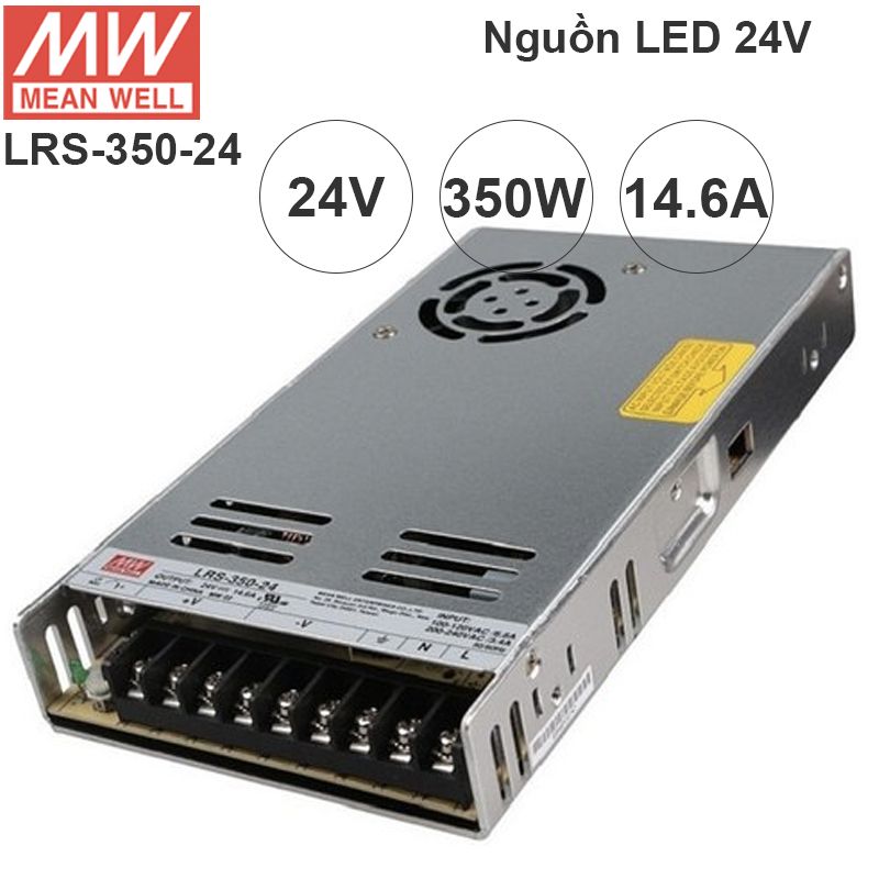  Nguồn DC LED 24V-14.6A 350.4W Meanwell LRS-350-24 có quạt tản nhiệt 