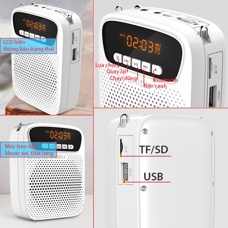  Máy trợ giảng có dây FM Bluetooth TF USB 15W Shidu SD-S278 