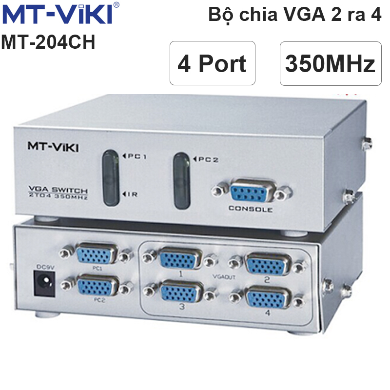 Bộ chia màn hình VGA 2 ra 4 350MHz MT-204CH full HD 1920X1440P có điều khiển