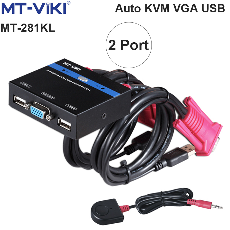 Auto KVM Switch VGA USB 2 port chuyển mạch 2 CPU ra 1 màn hình VGA kèm cáp MT-VIKI MT-281KL