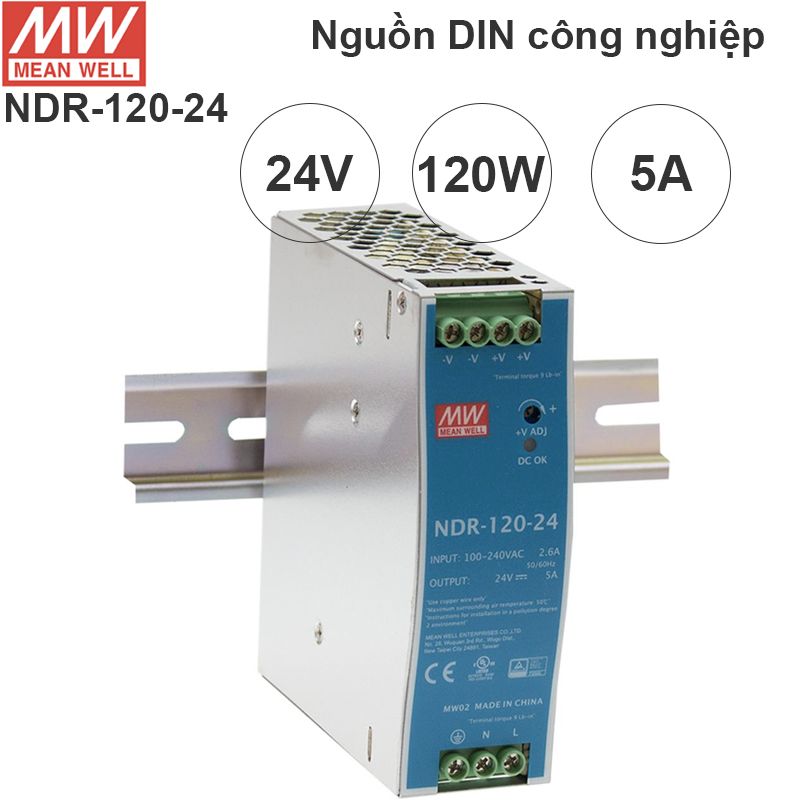 Nguồn DIN công nghiệp 24V-5A 120W Meanwell NDR-120-24
