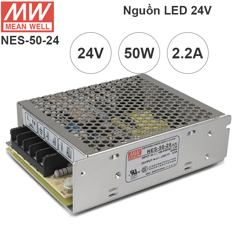 Nguồn LED tổng DC 24V-2.2A MeanWell NES-50-24 có ADJ 25v, 26v, 27v, 28V