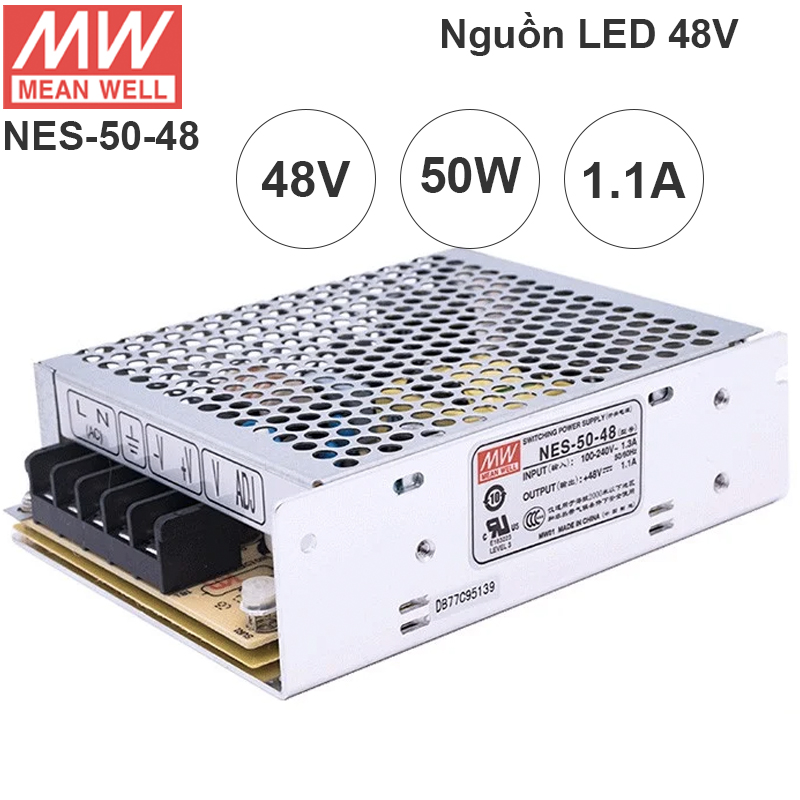 Nguồn DC LED 48V-1.1A Meanwell NES-50-48 có ADJ 44V, 45V, 46V, 47V, 49V, 50V, 51V, 52V