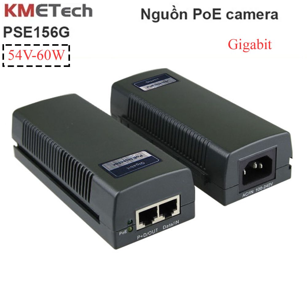  Adapter POE 54V-60W 2 Port(1 Data in+ 1 Data PoE Out), tốc độ 10/100/1000 Gigabit KMEtech PSE156G 