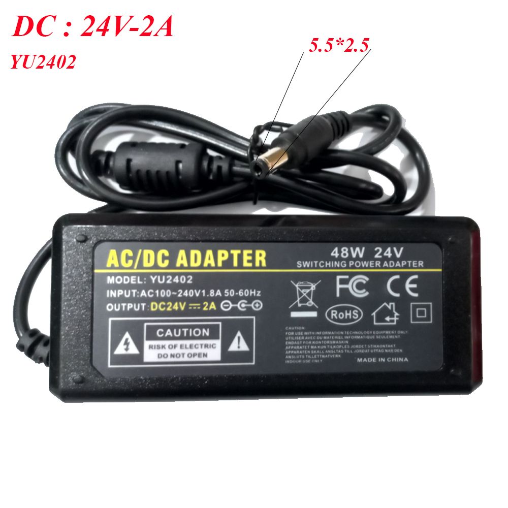 Bộ nguồn adapter DC 24V-2A 48W chân cắm 5.5*2.5mm YU-2402