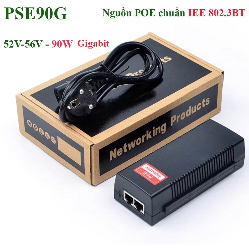 Bộ nguồn POE+ 90W chuẩn IEEE 802.3bt tốc độ 1Gbps KMEtech PSE90G