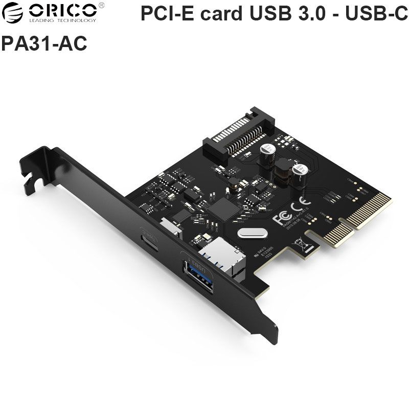 Card PCI-E 4X ra 2 cổng USB 3.1 type A type C 10Gbps Orico PA31-AC