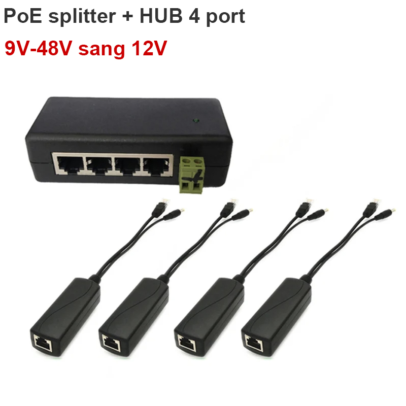 Cáp POE Splitter 12V-1A 100m cấp nguồn cho Camera, Wifi