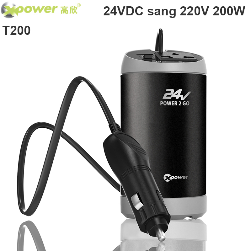 Tẩu sạc đổi nguồn cho Xe hơi, Xe khách 24V-220V 200W 1 cổng USB DC 5V-2.4A Xpower Nano O2 T200B