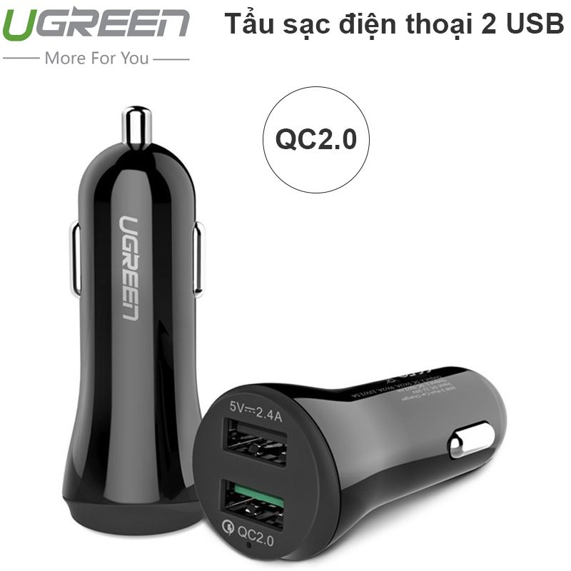 Tẩu sạc nguồn 12V 24V ra 1 port USB 5V-2.4A 1 port USB QC2.0 UGREEN 20757 20758