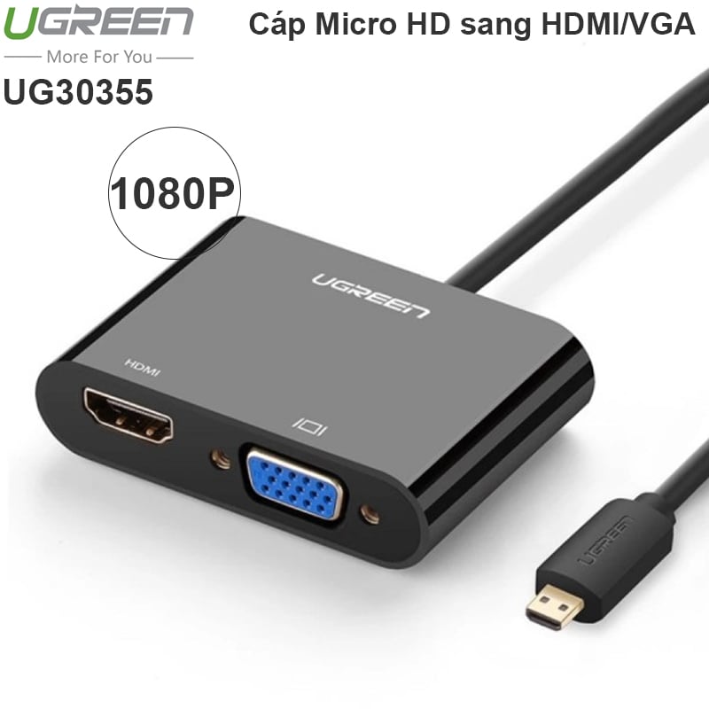 Cáp chuyển đổi Micro HDMI sang VGA HDMI Ugreen 30355 1080P