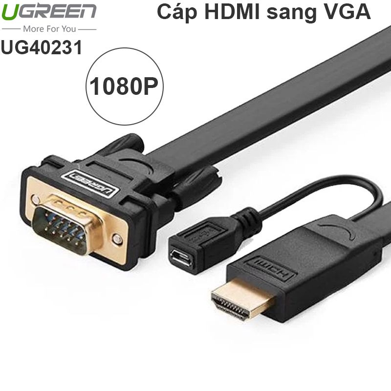 HDMI to VGA 2M full HD 1080P Ugreen 40231 - Dây cáp HDMI sang VGA