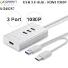 Bộ chia USB 3.0 3 port - USB 3.0 ra HDMI 1080P Ugreen 40257