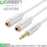  Cáp chia Audio 3.5mm ra một cổng Mic và một cổng ra Loa Ugreen 10789 (trắng) 