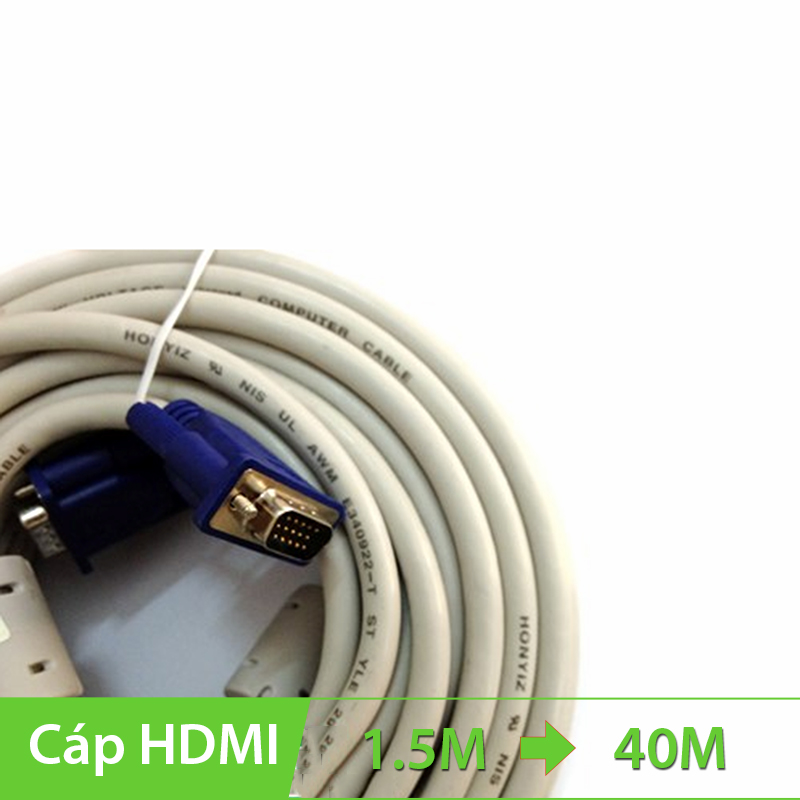 Cáp VGA KingMaster 1-40m, chuẩn 3+4C, cáp tròn, màu trắng