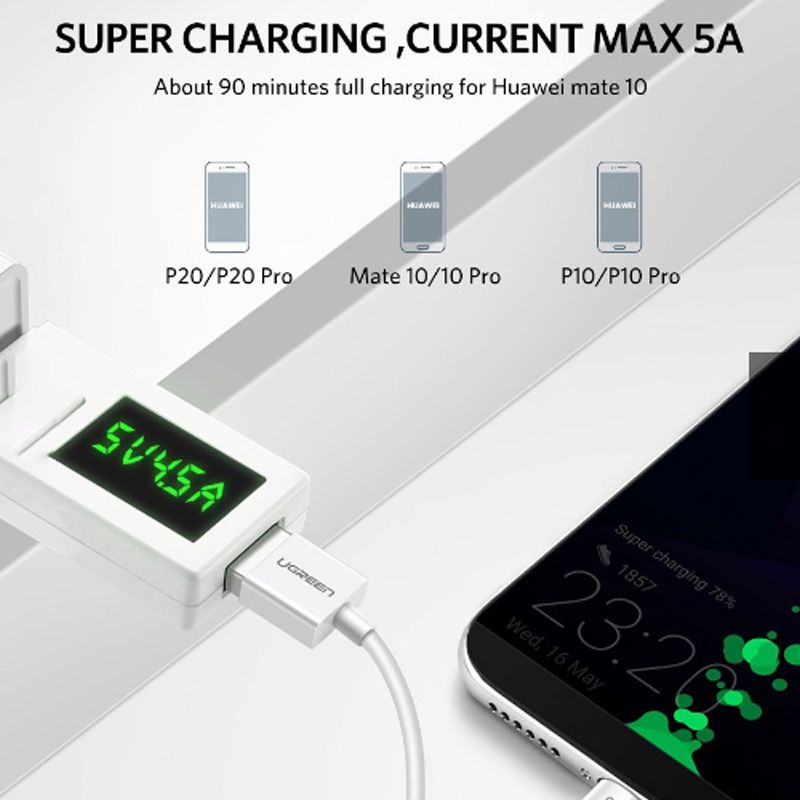  Cáp USB-C 2.0 sạc nhanh 5A super charger cho Smartphone Máy tính bảng Samsung Huawei Oppo 0.5M 1M 2M Ugreen 