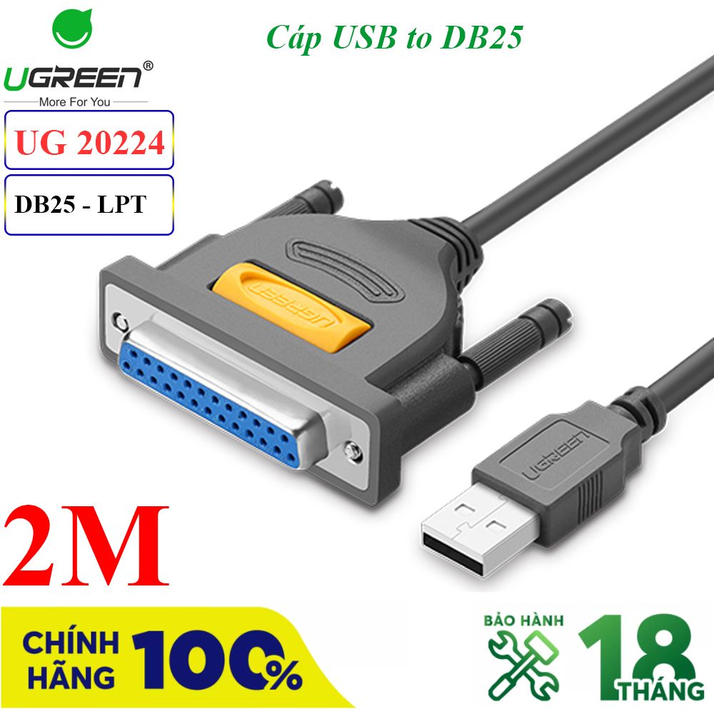 Dây cáp máy in USB to LPT DB25 Ugreen 20224 - 2m