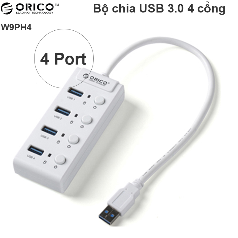 Bộ chia cổng USB 3.0 1 ra 4 có công tắc từng cổng Orico W9PH4