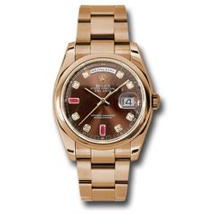 Đồng hồ Rolex Everose Gold Day-Date Domed Bezel Chocolate Diamond And Ruby Dial Oyster Bracelet 118205 chodro 36mm