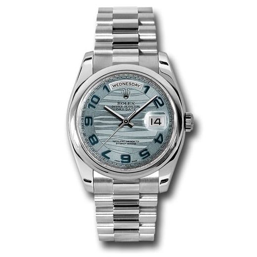 Đồng hồ Rolex Platinum Day-Date Domed Bezel Ice Blue Wave Arabic Dial  President Bracelet 118206 glawap 36mm