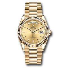 Đồng hồ Rolex Yellow Gold Day-Date Fluted Bezel Champagne Index Dial President Bracelet 128238 chip 36mm