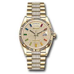 Đồng hồ Rolex Yellow Gold Day-Date Fluted Bezel Diamond-Paved Dial Diamond President Bracelet 128238 dprsdp 36mm