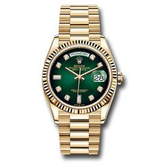 Đồng hồ Rolex Yellow Gold Day-Date Fluted Bezel Green Ombre Diamond Dial President Bracelet 128238 godp 36mm