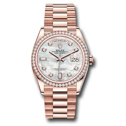 Đồng hồ Rolex Everose Gold Day-Date Diamond Bezel Mother-of-Pearl Diamond Dial President Bracelet 128345RBR mdp 36mm