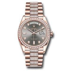 Đồng hồ Rolex Everose Gold Day-Date Diamond Bezel Slate Diamond Dial Diamond President Bracelet 128345rbr slddp 36mm