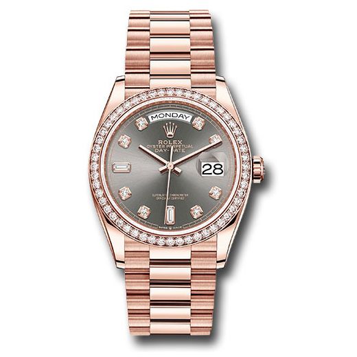 Đồng hồ Rolex Everose Gold Day-Date Diamond Bezel Slate Diamond Dial President Bracelet 128345rbr sldp 36mm
