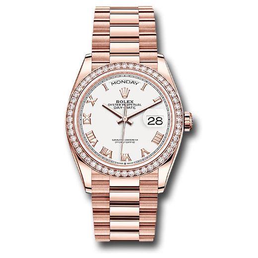 Đồng hồ Rolex Everose Gold Day-Date Diamond Bezel White Roman Dial President Bracelet 128345rbr wrp 36mm