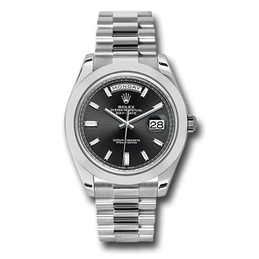 Đồng hồ Rolex 950 Platinum Day-Date Smooth Bezel Black Baguette Diamond Dial President Bracelet 228206 bkbdp 40mm