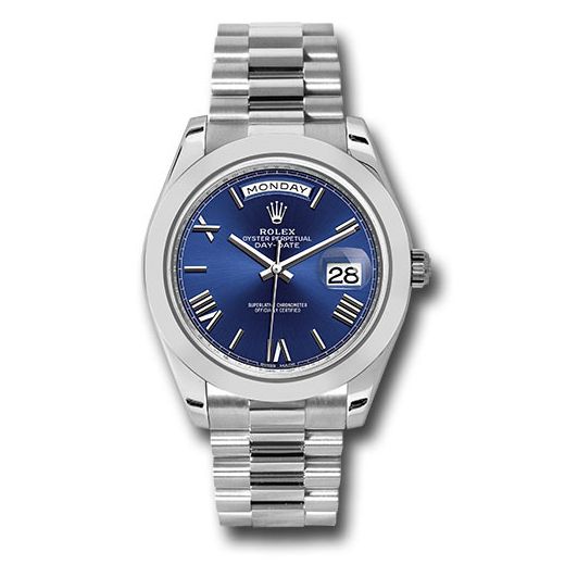 Đồng hồ Rolex 950 Platinum Day-Date Smooth Bezel Blue Bevelled Roman Dial President Bracelet 228206 blrp 40mm