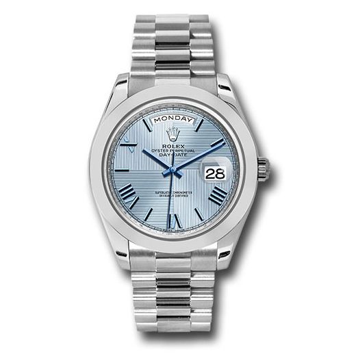 Đồng hồ Rolex 950 Platinum Day-Date Smooth Bezel Ice Blue Quadrant Motif Bevelled Roman Dial President Bracelet 228206 ibqmrp 40mm