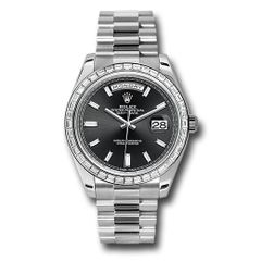 Đồng hồ Rolex 950 Platinum Day-Date Baguette-Cut Diamonds Bezel Black Baguette Diamond Dial President Bracelet 228396TBR bkbdp 40mm