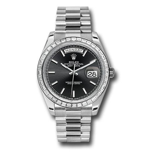 Đồng hồ Rolex 950 Platinum Day-Date Baguette-Cut Diamonds Bezel Black Index Dial President Bracelet 228396TBR bkip 40mm
