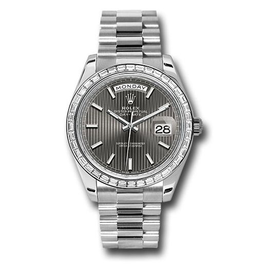 Đồng hồ Rolex 950 Platinum Day-Date Baguette-Cut Diamond Bezel Dark Rhodium Index Dial President Bracelet 228396TBR drsmip 40mm