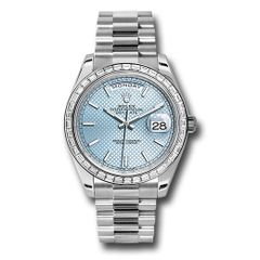 Đồng hồ Rolex 950 Platinum Day-Date Baguette-Cut Diamond Bezel Ice Blue Diagonal Motif Index Dial President Bracelet 228396TBR ibdmip 40mm
