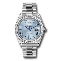 Đồng hồ Rolex 950 Platinum Day-Date Baguette-Cut Diamond Bezel Ice Blue Quadrant Motif Bevelled Roman Dial President Bracelet 228396TBR ibqmrp 40mm