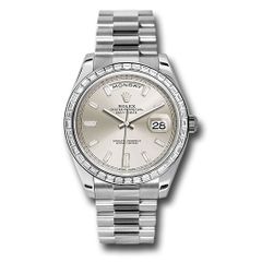 Đồng hồ Rolex 950 Platinum Day-Date Baguette-Cut Diamond Bezel Silver Baguette Diamond Dial President Bracelet 228396TBR sbdp 40mm