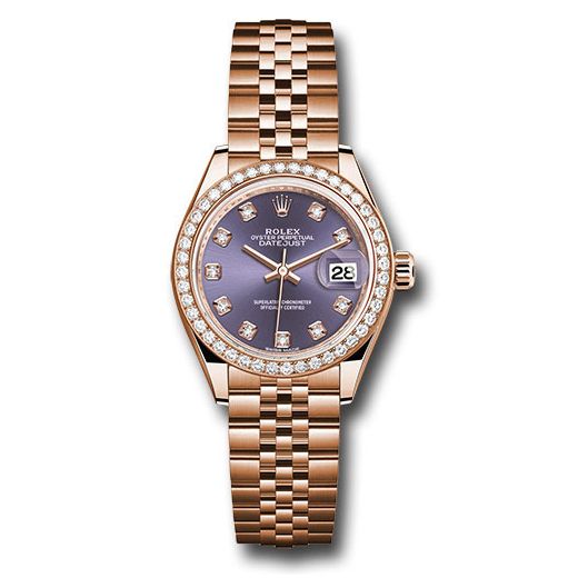 Đồng hồ Rolex Everose Gold Lady-Datejust 44 Diamond Bezel Aubergine Diamond Dial Jubilee Bracelet 279135RBR adj 28mm