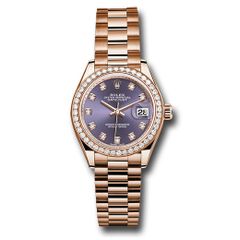 Đồng hồ Rolex Everose Gold Lady-Datejust 44 Diamond Bezel Aubergine Diamond Dial President Bracelet 279135RBR adp 28mm